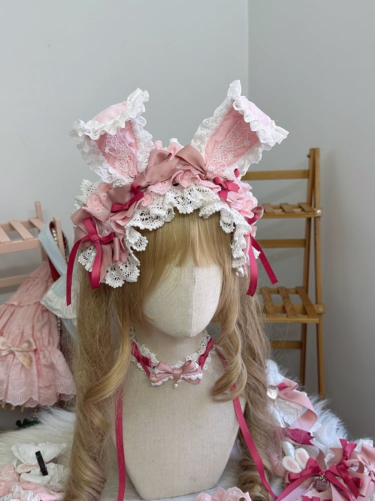 Ear Hairband Trim Pink/Light Details Pink Bow Lace Bunny