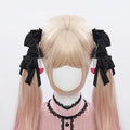 and Heart Kei Pink Bow Charm Hairclips with Ribbon Black Jirai