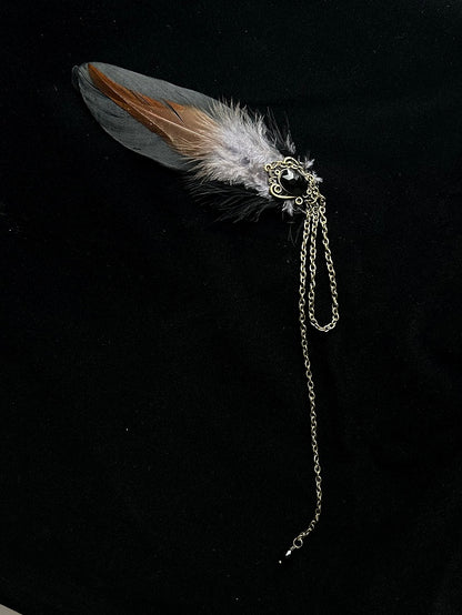 with Brooch Feather Accents Black Rhinestone Charm Chain