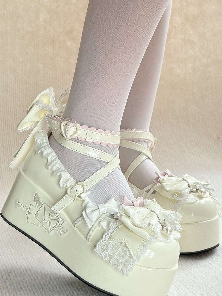 with in White Sweet PU Platforms Beadwork Lolita