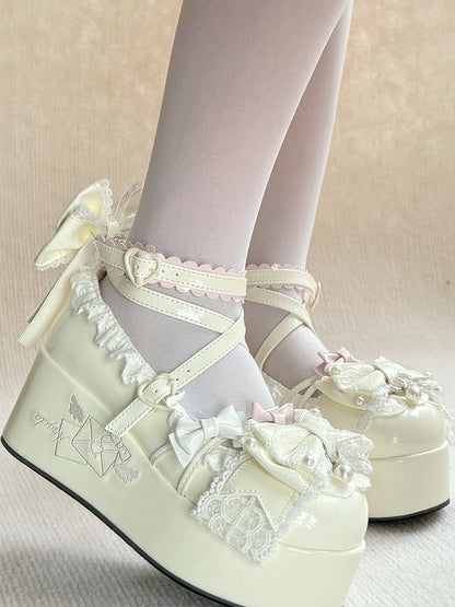 with in White Sweet PU Platforms Beadwork Lolita