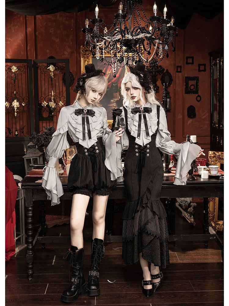 Gothic Lolita 4-Piece Set: Jabot Collar Poet Sleeve Shirt & Fish Tail Skirt - With PUJI