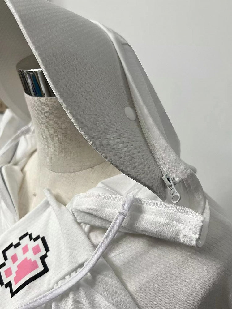 Sun Print White Jacket Kei Hooded Cat Jirai Protection