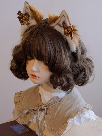 蝶結びチャーム耳ぬいぐるみブラウンディテールベルキャットKC