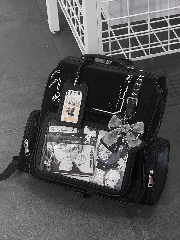 Ohrhalter Süßes Kätzchen - Schwarzes PU-Ita mit Kartenanhänger-Rucksack