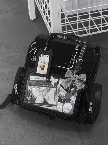 Ohrhalter Süßes Kätzchen - Schwarzes PU-Ita mit Kartenanhänger-Rucksack