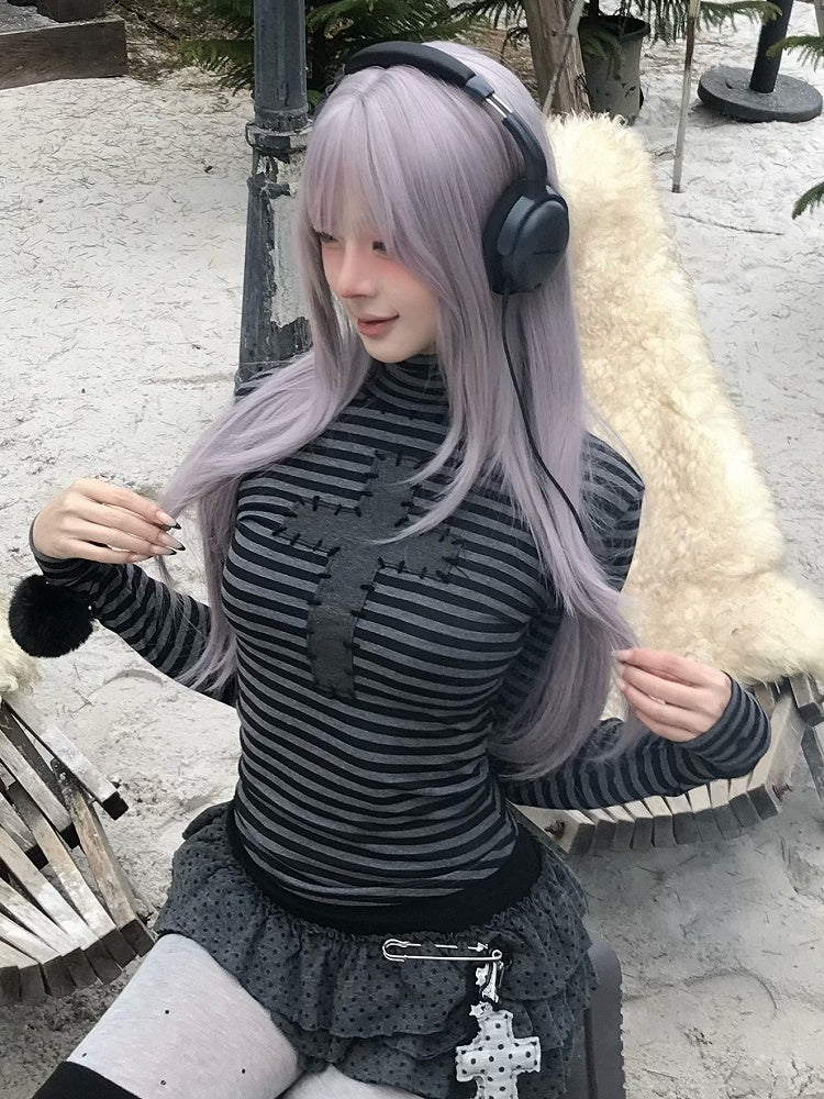 with Detachable Top Accents Pompon Neck Striped High