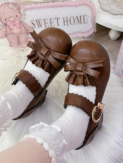 Sweet with Janes Mary ToeDesign - Bow Round Brown Lolita Mid-heel