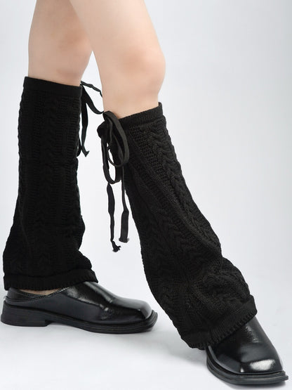 Gray/Brown/Black Cable Flared Warmers Knit Strappy Leg