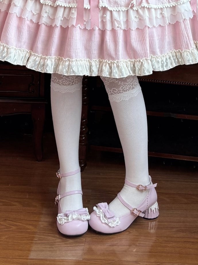 Sweet Janes - Mary Purple Lace Edging Lolita PU Mid-heel