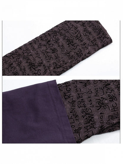 Black Purple Asymmetrical Faux Two Piece Cat Print Top - Girlyhalo