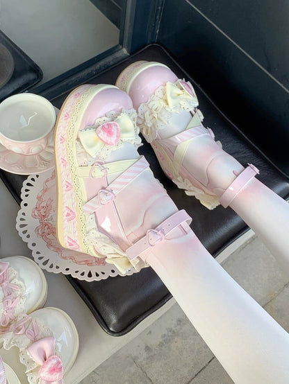 Strawberry Shoes Sweet Lolita Pink Cake Jane Mary Platform Cheese