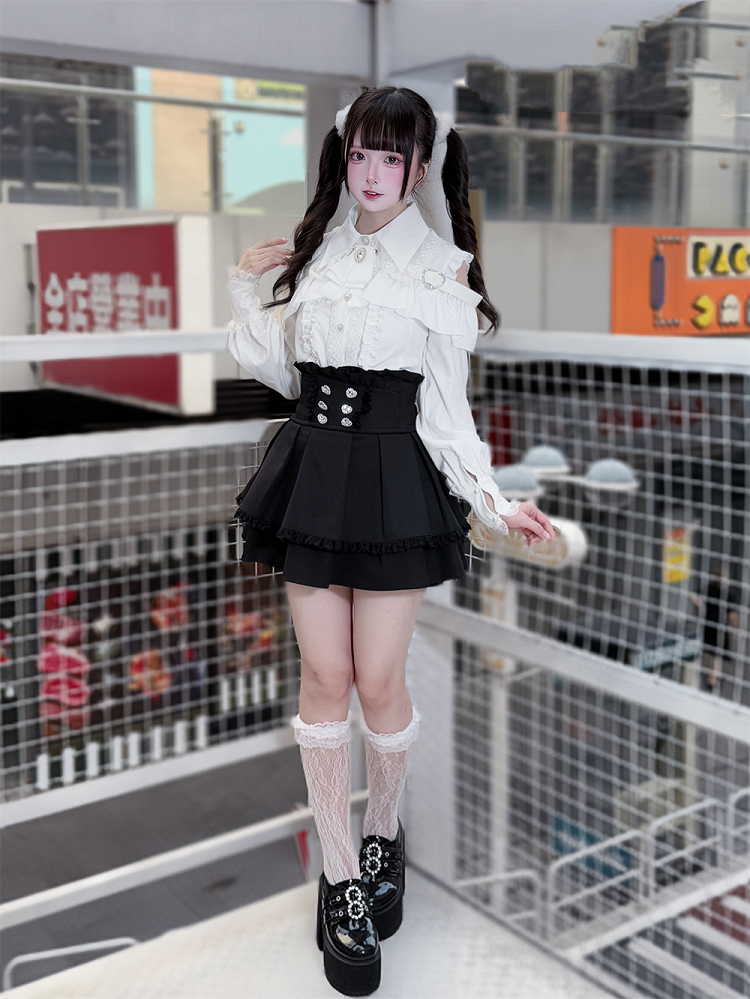 Buttons Pure White Jirai Kei Sweetheart Blouse: