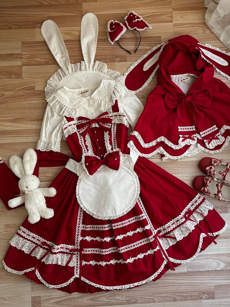 Randbesatzrock, alter Pullover, Schule, gewellter Saum, rotes Lolita-Kleid