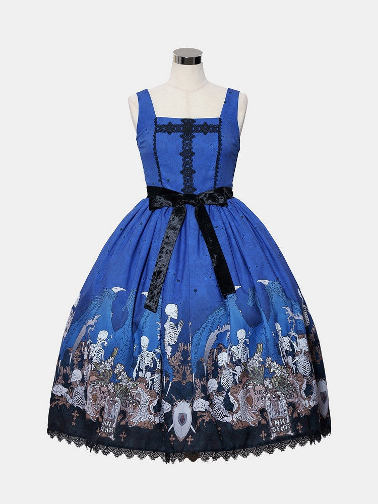 Blue Square Neck Skeleton Cross Gothic JSK Dress - NnSTAR