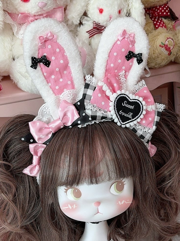 Details 3 Polka-dot And Color Bowknot Ear Bunny Plaid Pattern KC Options Plush
