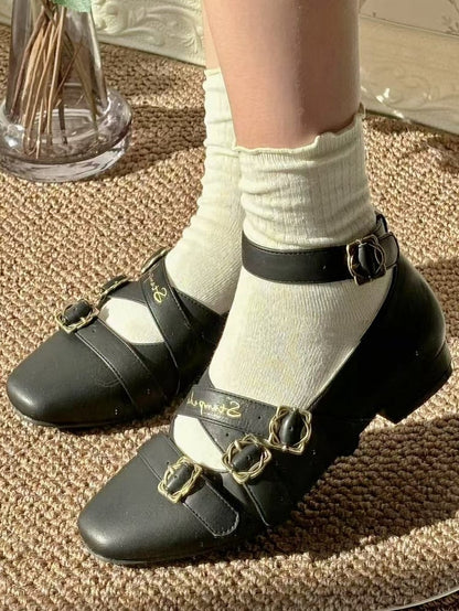 Square Low Classic Black Crisscross Design Heels Toe with Lolita
