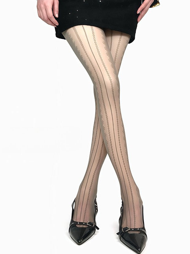 タイツ ホワイト/ブラック/ブラウン/グレー 柄 ストライプ