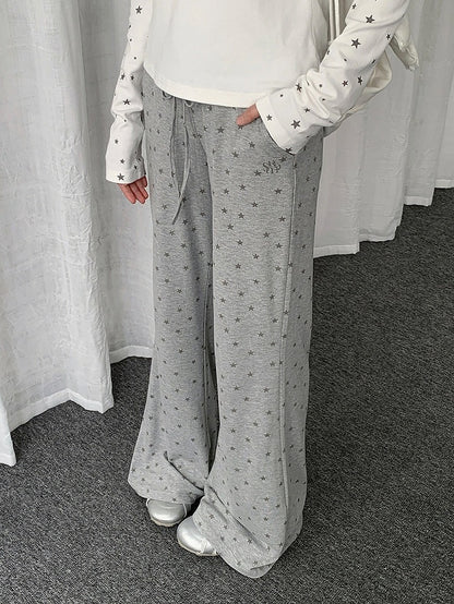 Two Tone Casual Straight Leg Star Print Pants - Solkatt