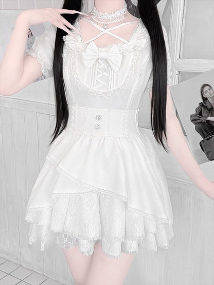 Ryousangata White Lace Bow Blouse - Jiuniang Cherry