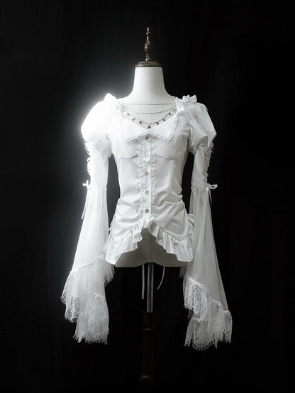 Chain Gothic Lolita Cross White Blouse Sleeves with Detachable Bell