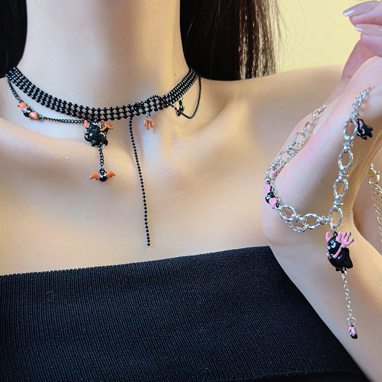 Y2K Pink/Orange Little Devil Pendant Necklace