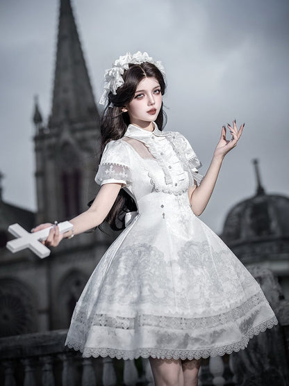 White Lily Embroidery Lace Gothic Lolita Dress - Unknown Star
