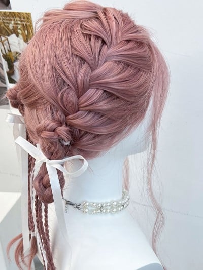Wig Braided Pink Synthetic
