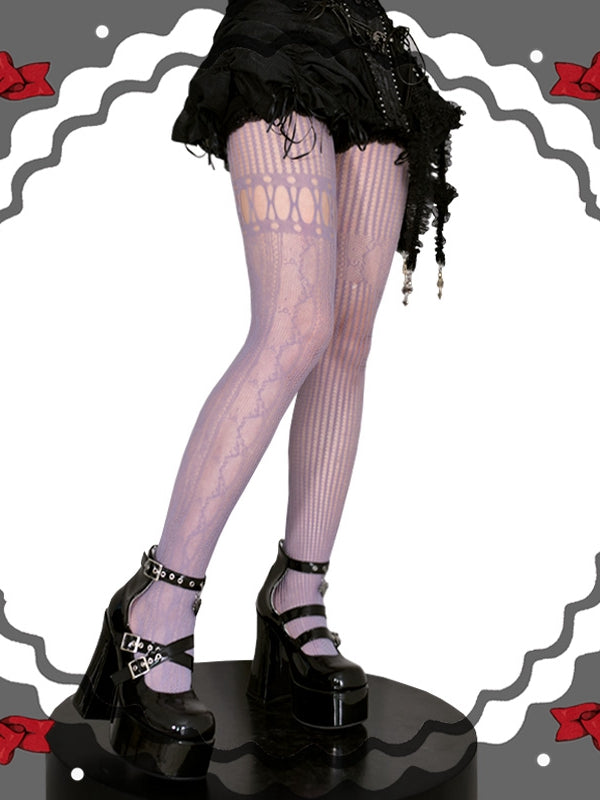 Red / Purple / Black / White Asymmetrical Cutout Fishnet Tights