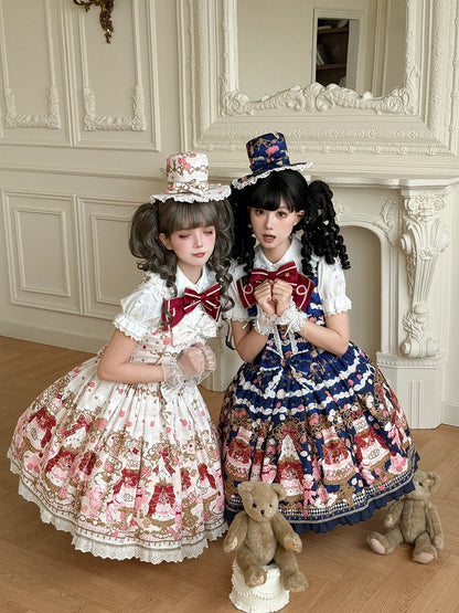 Bear Sweet Trim JSK Details Bow Dress Lace Cake Print Lolita Beige with and