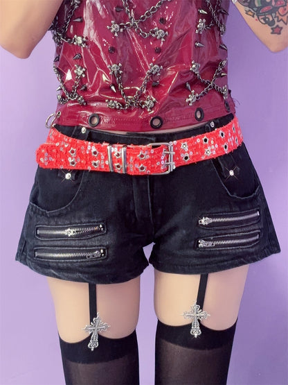 with – Buckles Twin Colors Waist Belt Glitter Punk Stud 7