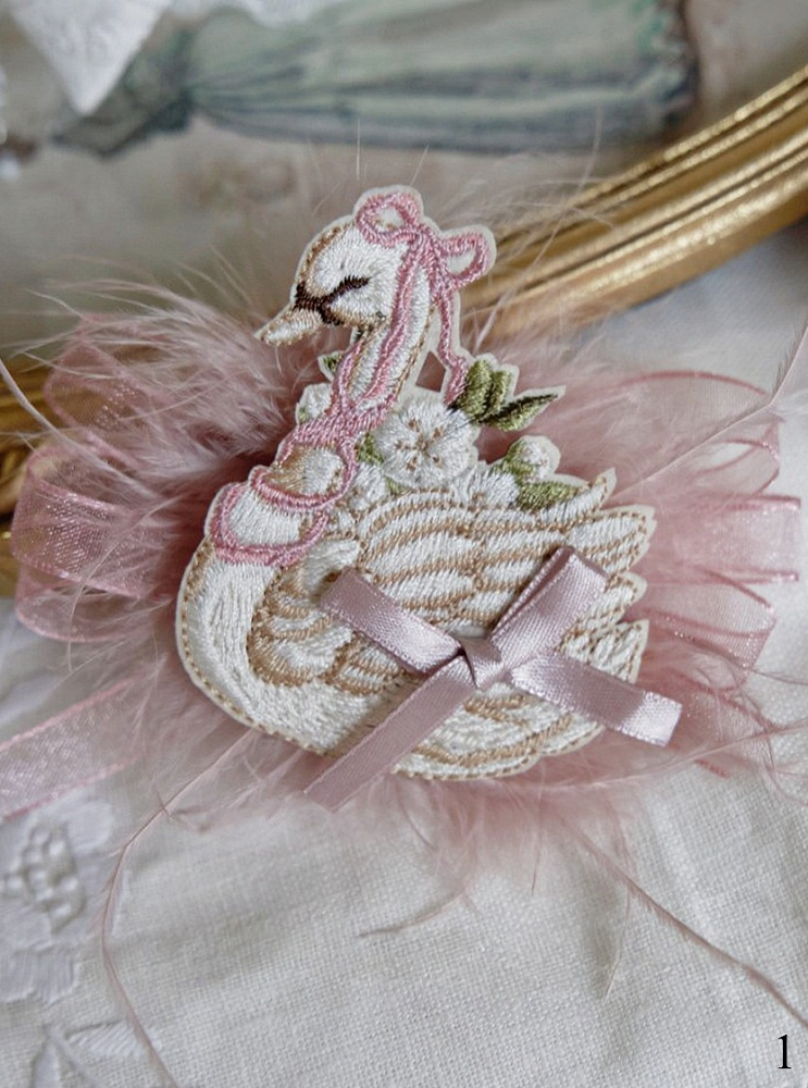 Swan Brooch Feather Decoration 6 – Options Color with Embroidery