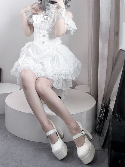 Skirt Drawstring Black/ Jirai Kei Detachable Halter Neck Dress Design in White