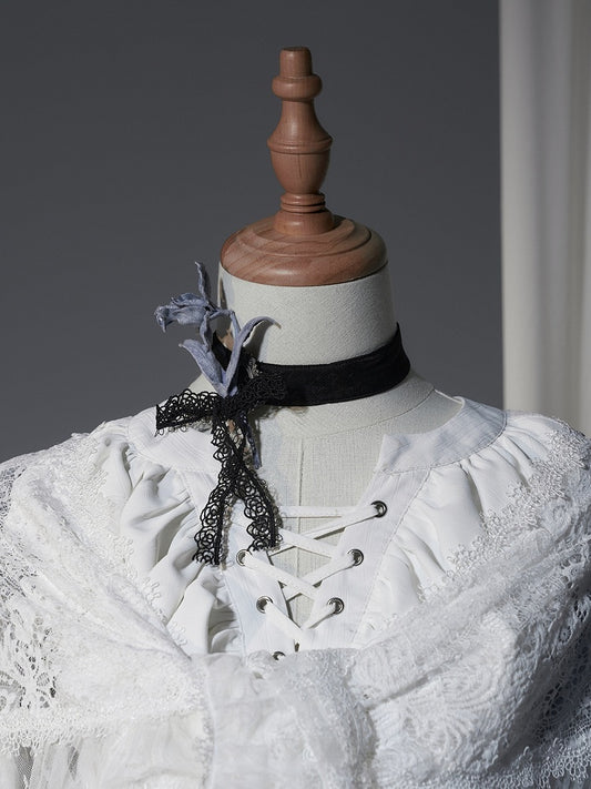 Verzierte Irisspitze Schwarz/Grau/Braun Lolita Brosche