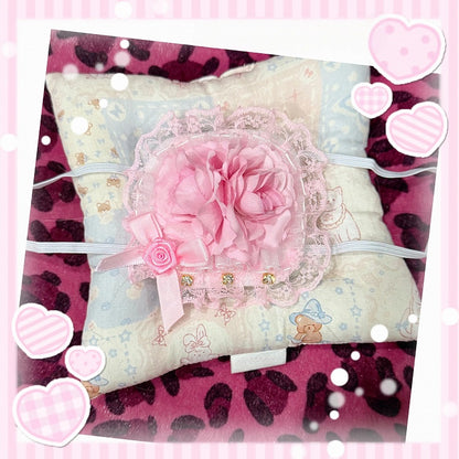 / with Pink Dark Light Gemstone Single-Eye Bow Patch Lace Rose and