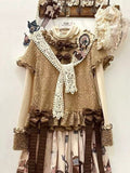 Long with Plush Creamy Top Cuff Sleeves Lolita Brown/Beige