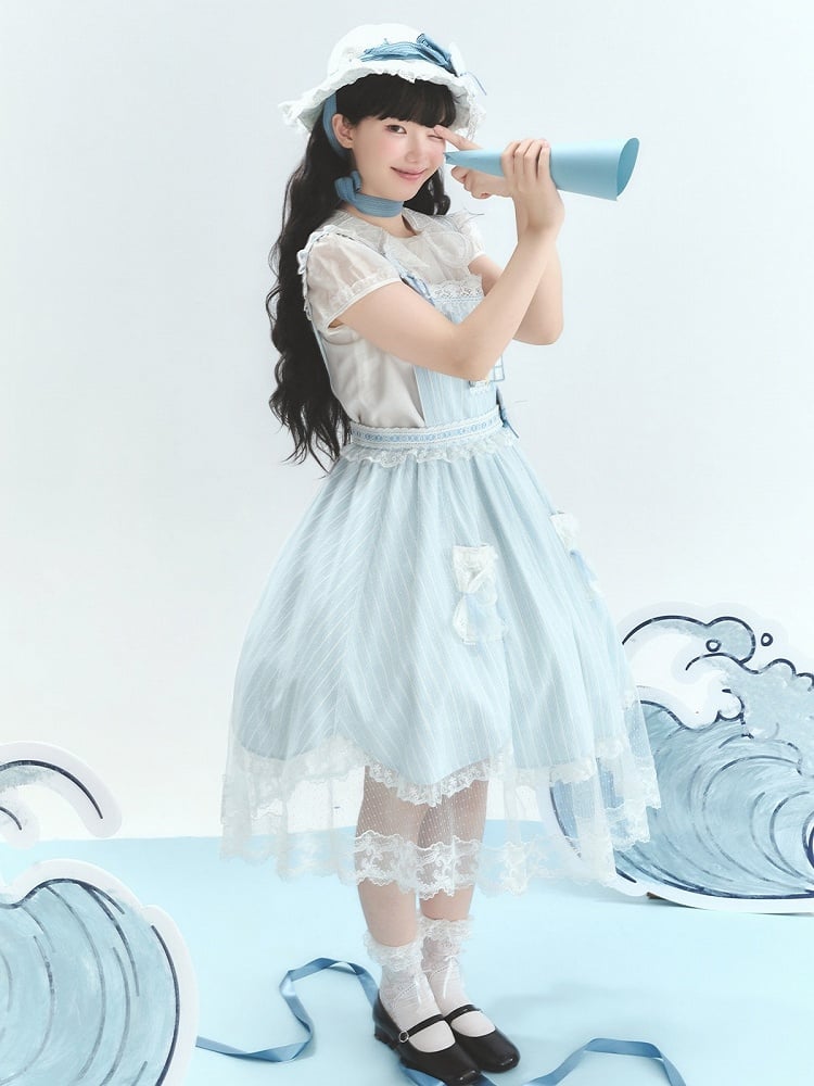 Summer Beach Blue White Lace Overlay Lolita Dress - Liz Bird