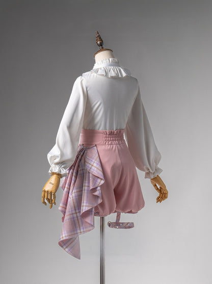 - White + Lolita Shorts and Pink Outfit Shirt Cape High Ouji Prince Waist