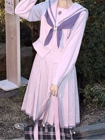 Preppy Style Uniform Lila Version JK Top Ärmel Kragen Sailor Lange