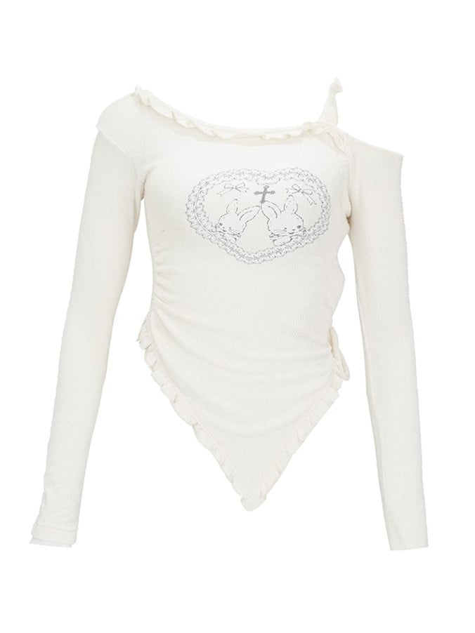 Sleeve Cutout Long Knit Beige Shoulder Top Neckline Asymmetric Backless/Covered-Back with and