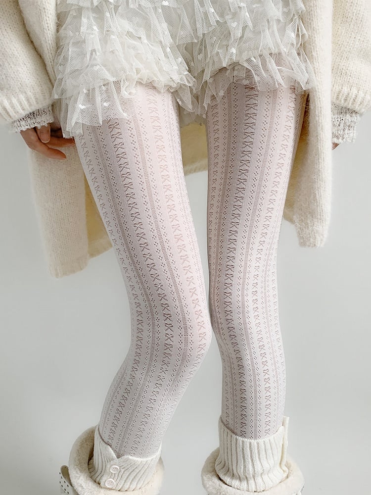 Knit Vintage White Jacquard Tights