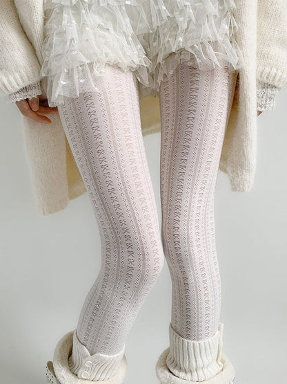 Knit Vintage White Jacquard Tights