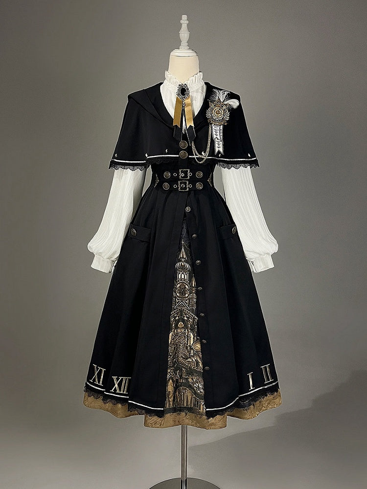 Lolita Skirt Dark Fashion Academia Print Coat Dragon Cape White Gothic Blouse Hooded +