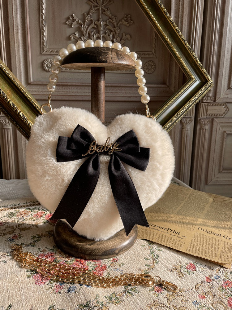 Bowknot Bag Heart-Shaped Bead – Plush with Hand Handle Options and Color Lolita 11