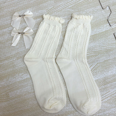 4 paires de chaussettes à revers détachables en coton froufrous colorées avec nœud