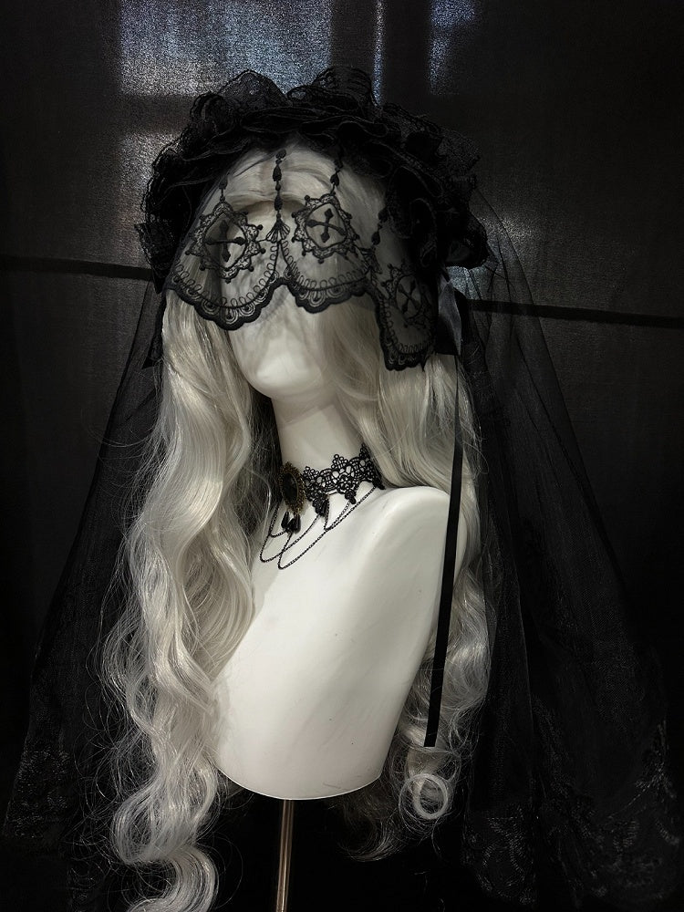 Gothic Hairband Veil with Lace Details - Custom Made Earrings