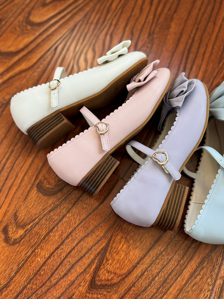 Sweet Bow White Snap with Janes Accents Closure Lolita Low-heel Mary