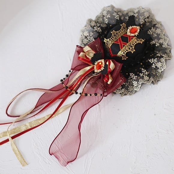 Removable Gorgeous / Lace Black Red Hat Lolita Bowknot Mini With Gothic