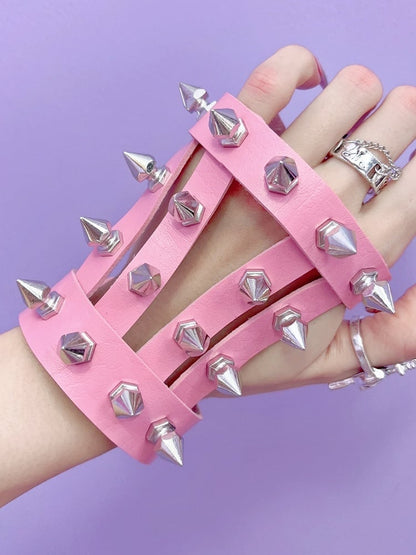 PU Bracelet Studs With Pink/White/Black Y2K Metal Punk