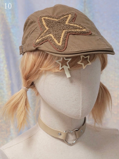 Options Applique Hat Beret Button/Star/Dog Y2K 17